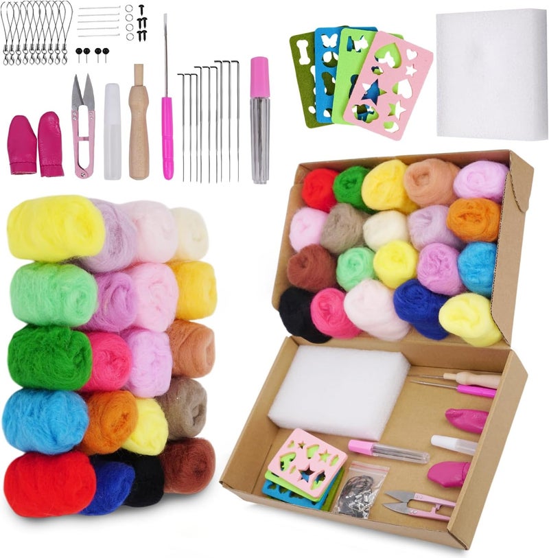 Catopia Needle Felting Kit,Wool Roving 20 Colors Set,Tools for Felted Animal Needle Felting Supplies,Needle Wool Felting Tools Kit - Image 1